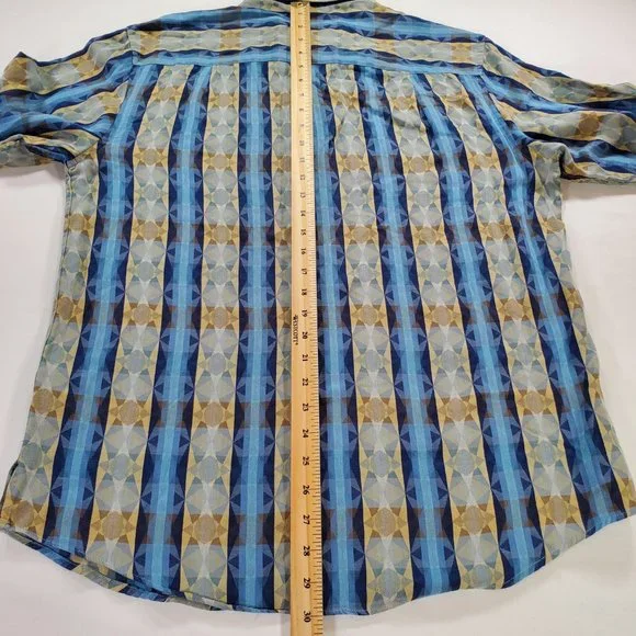 Jhane Barnes Shirt Men Medium Blue Geometric Casual Button Down Designer Vintage - Picture 14 of 16